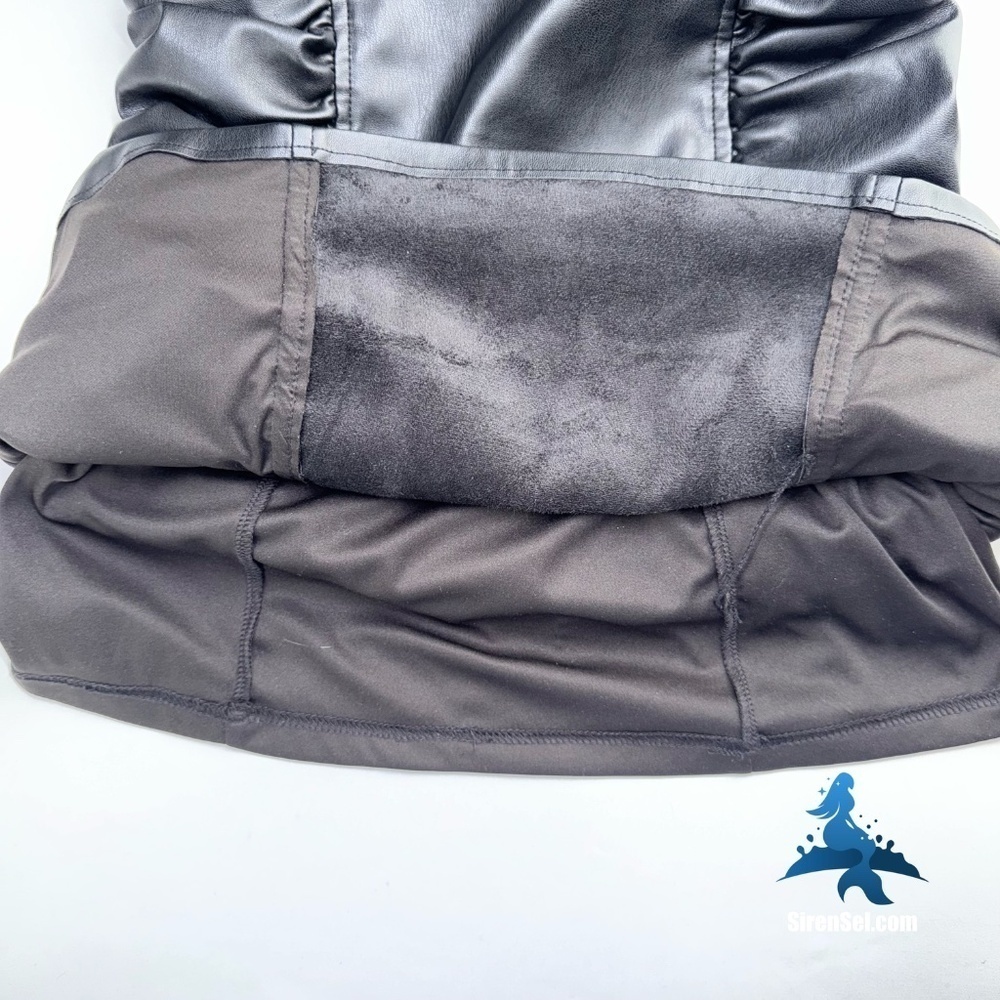 1069 NWOT Zara Black Faux Leather Dress w/Ruching - Picture 8 of 16